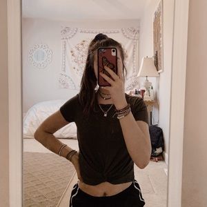 dark green gaze tie crop top